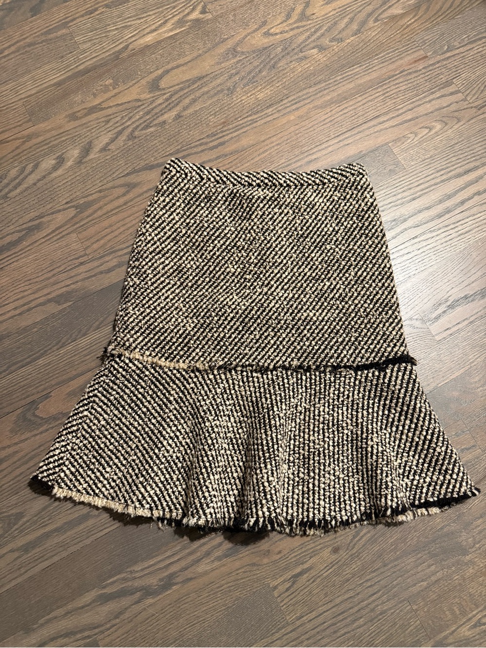 J. Crew Black, Cream, and Gold Tweed Flared Skirt